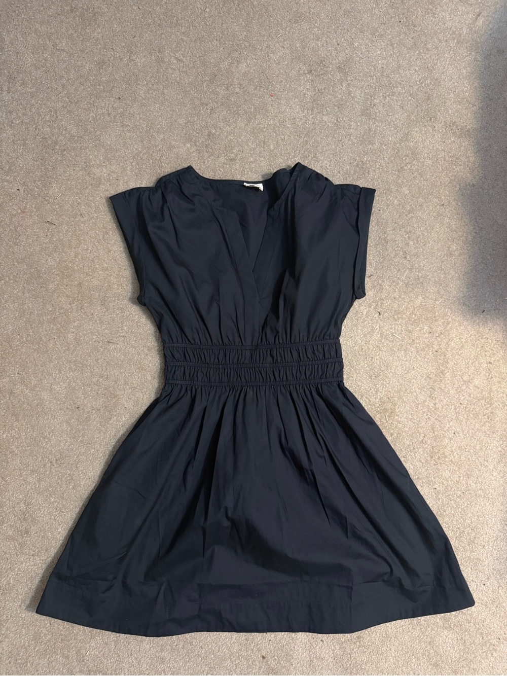 Black Short-Sleeve Smocked-Waist Mini Dress
